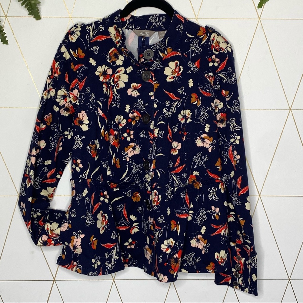 Motto XS Navy Floral Print Ruffle Jacket Blazer Top